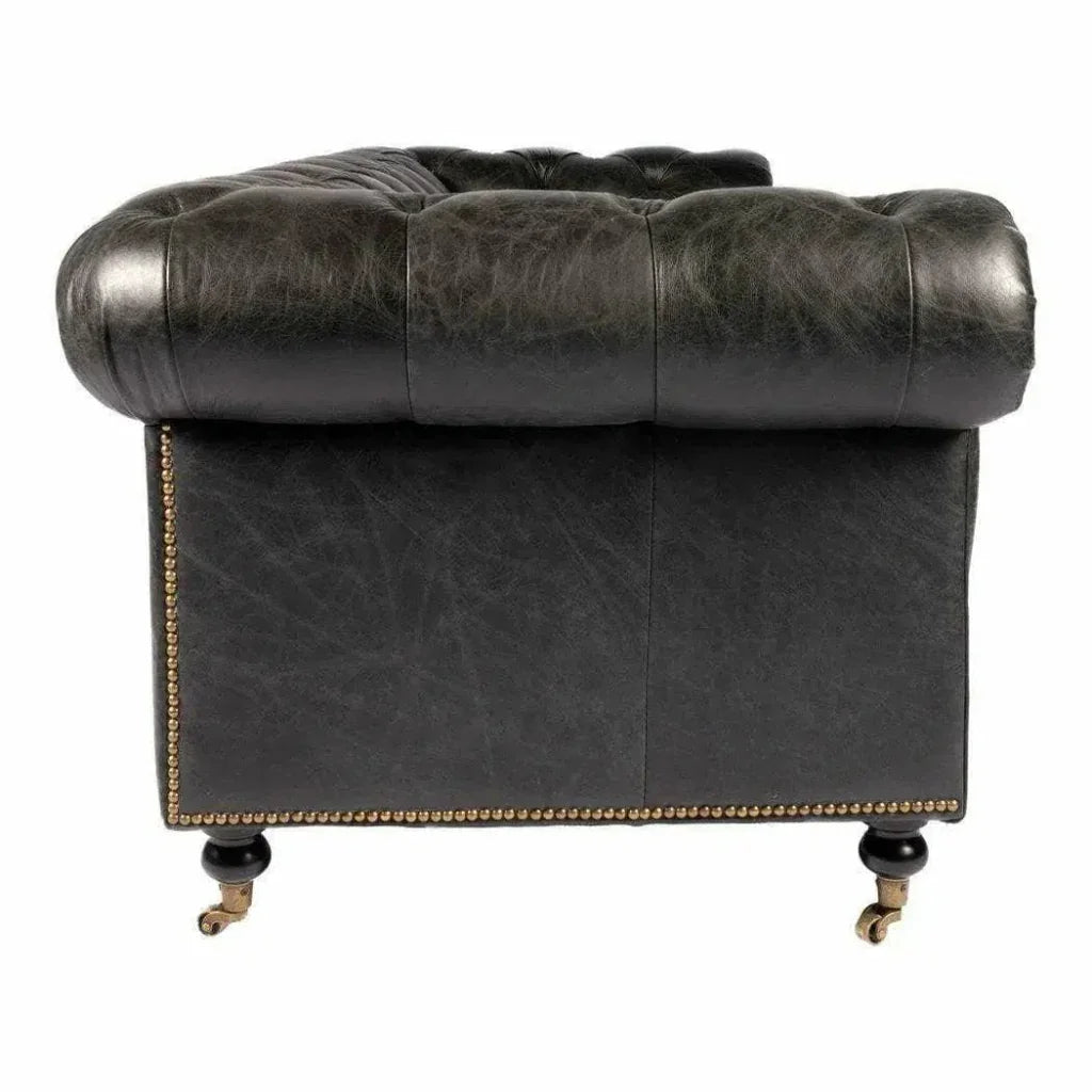 87 Inch Sofa Onyx Black Leather Black Retro