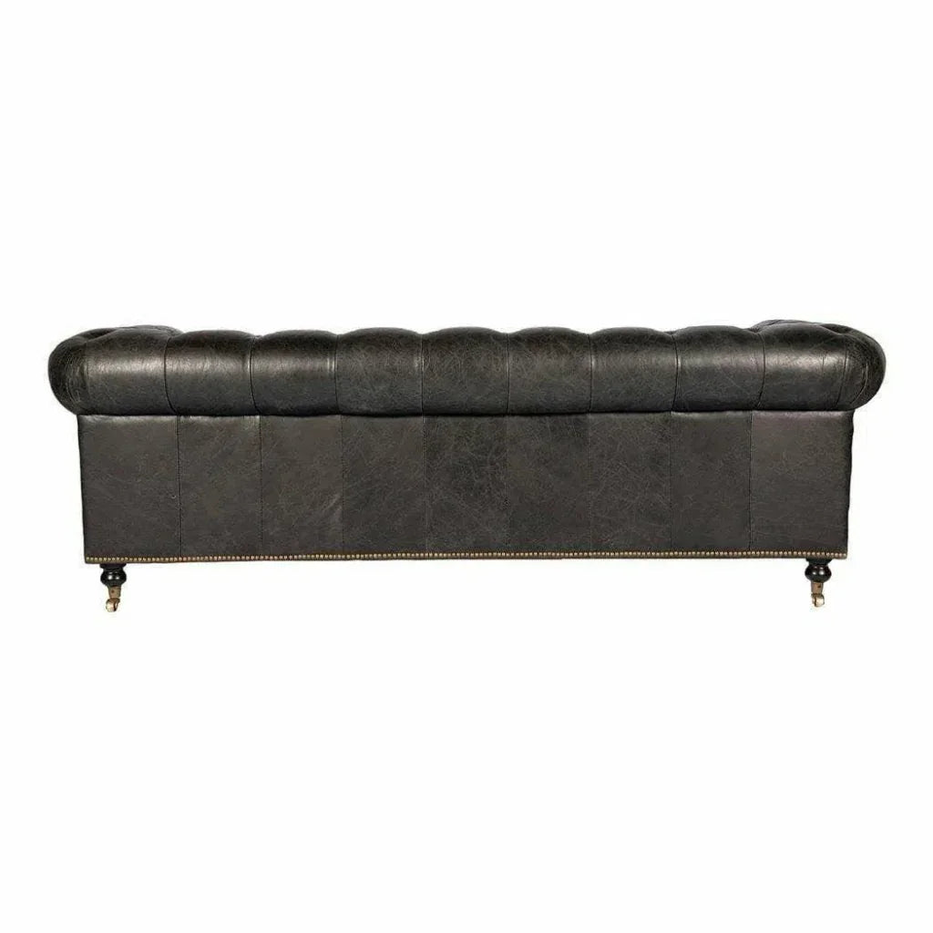 87 Inch Sofa Onyx Black Leather Black Retro