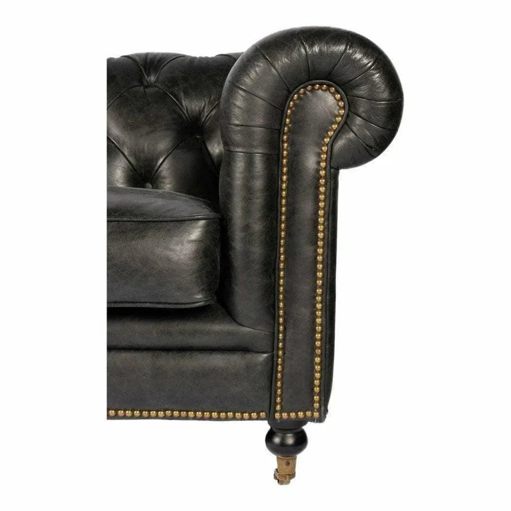 87 Inch Sofa Onyx Black Leather Black Retro