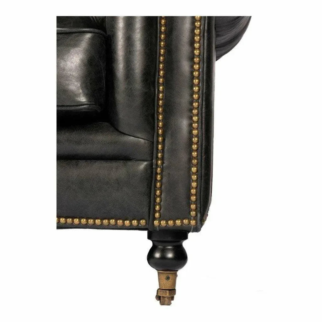 87 Inch Sofa Onyx Black Leather Black Retro