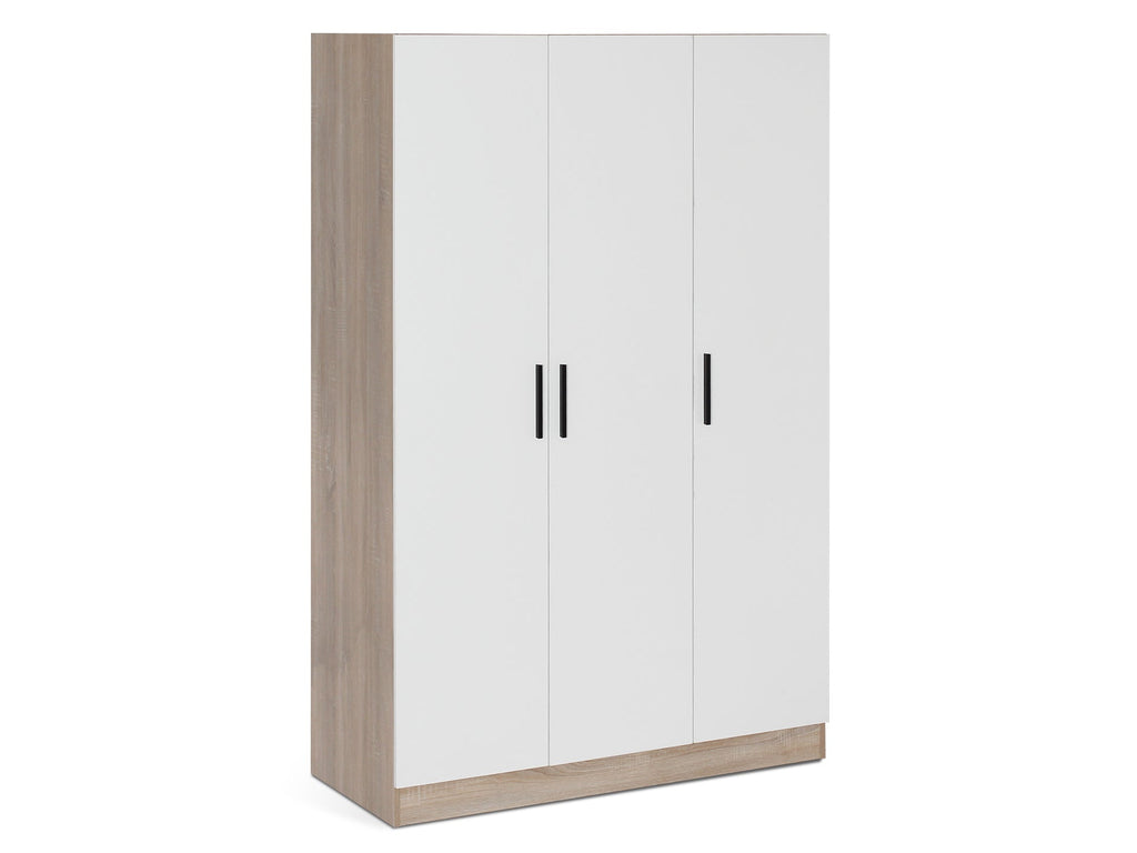 Bram 3 Door Wardrobe Cabinet - Oak + White