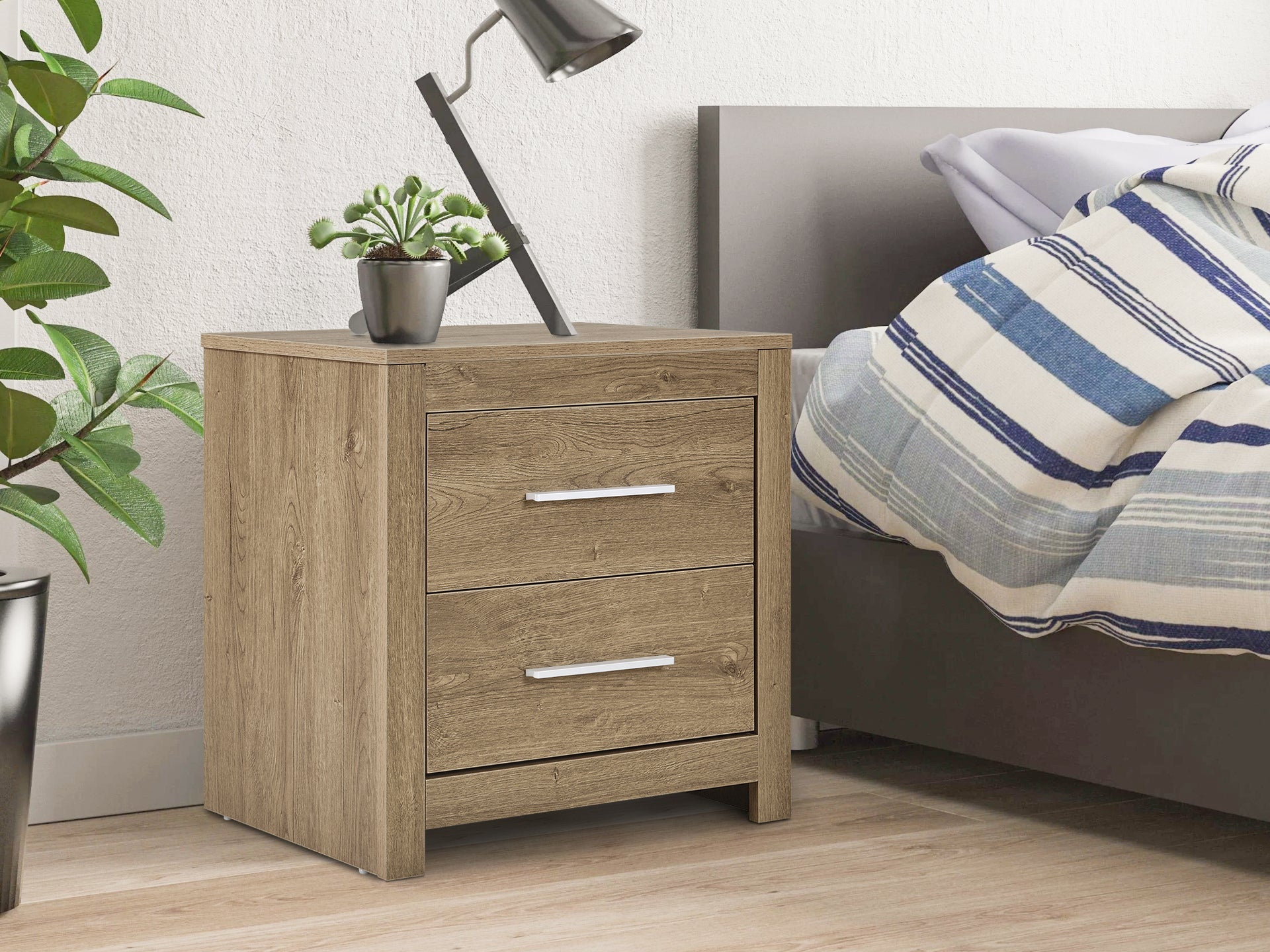 Vicente Wooden Bedside Table - Oak