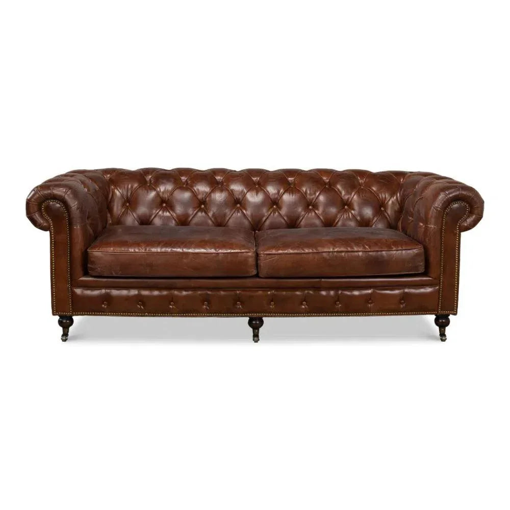 89" Castered Chesterfield Leather Sofa