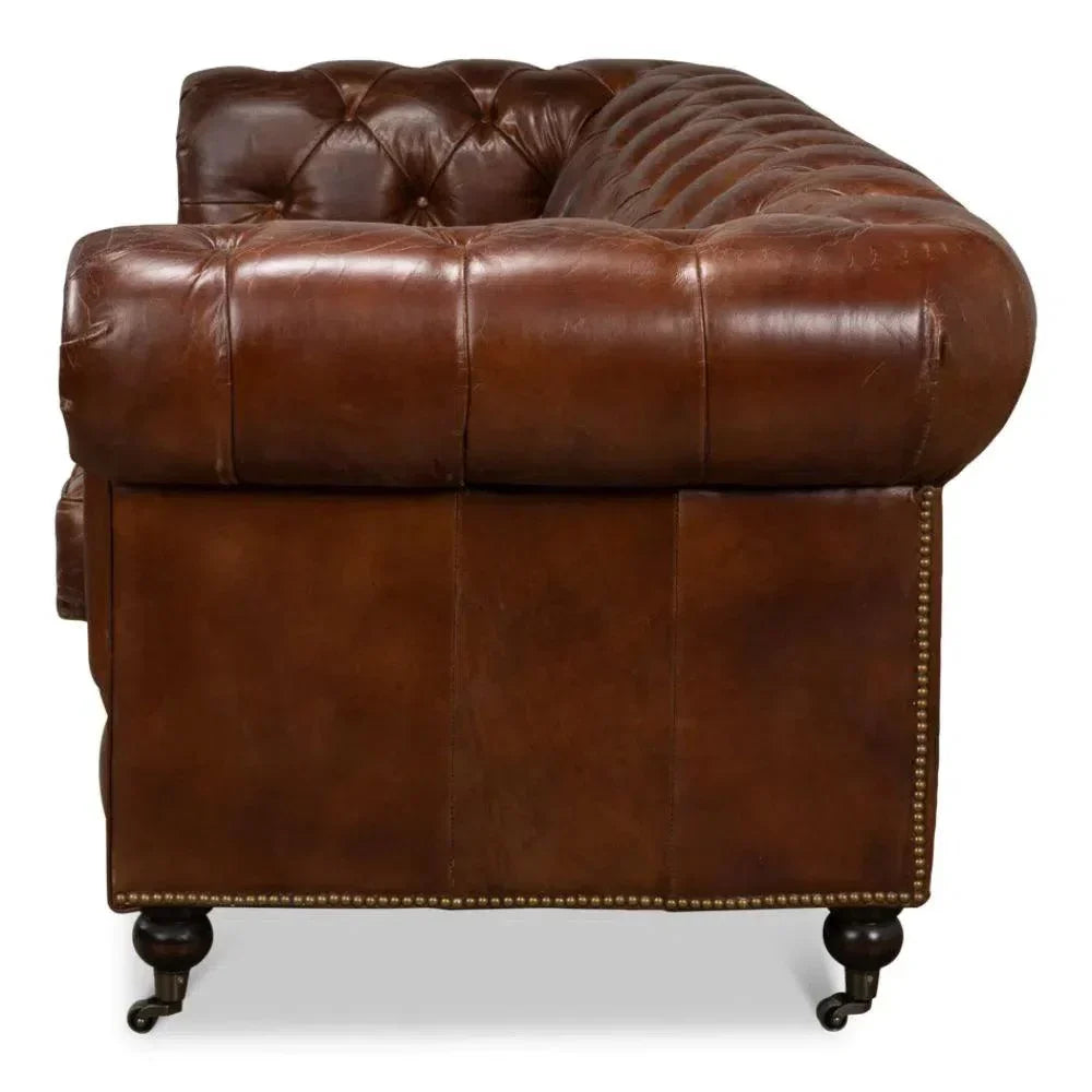 89" Castered Chesterfield Leather Sofa