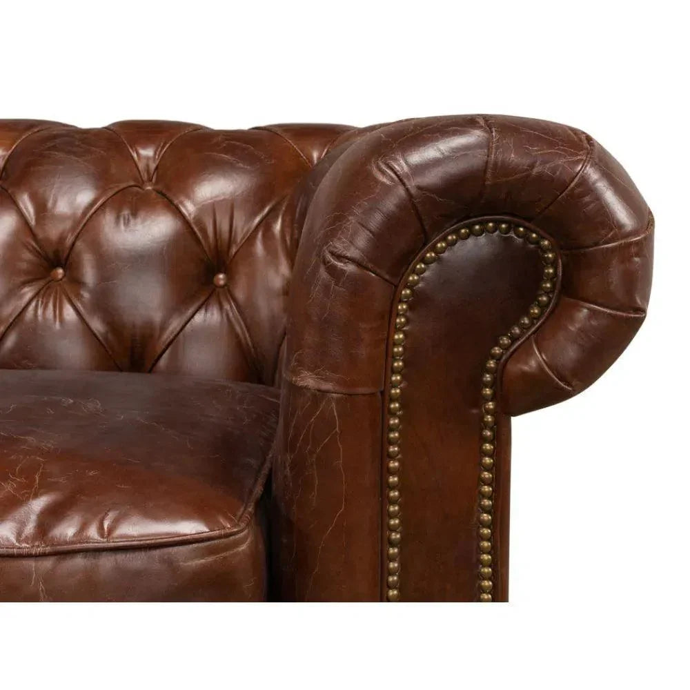 89" Castered Chesterfield Leather Sofa