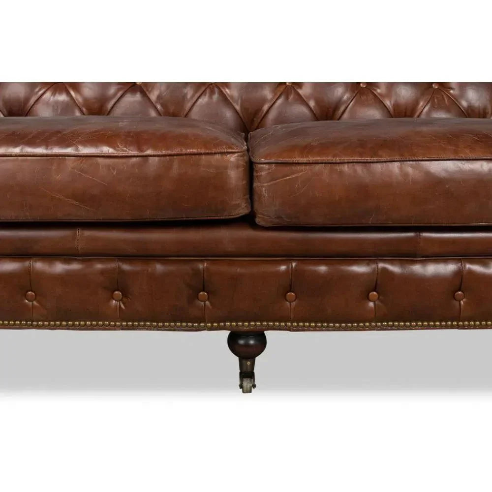 89" Castered Chesterfield Leather Sofa