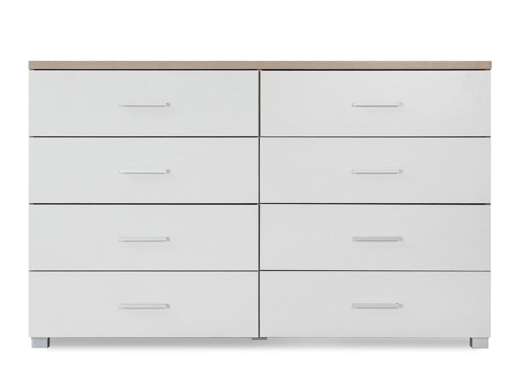 Bram Low Boy 8 Drawer Chest Dresser - Oak + White