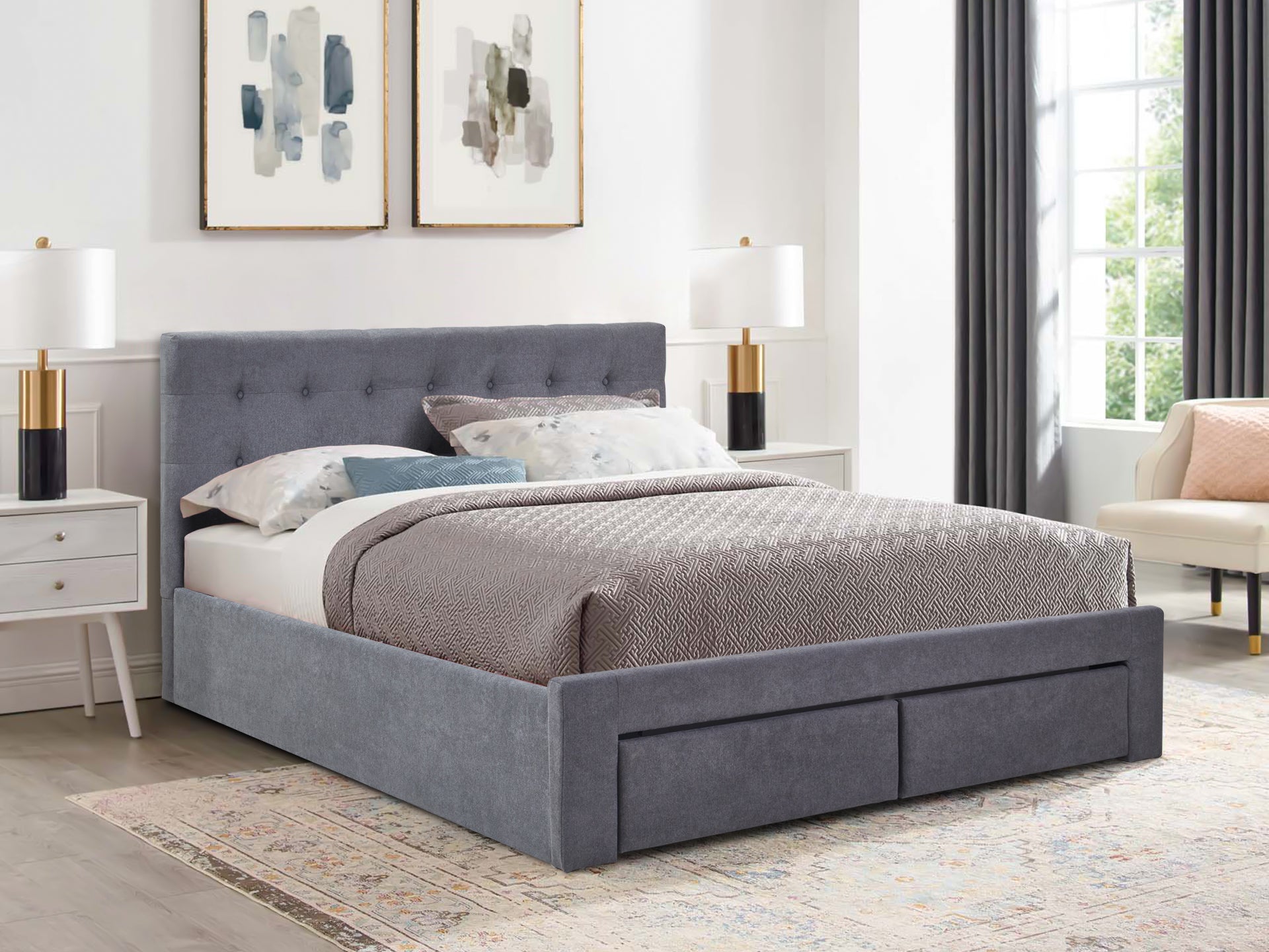 JULIAN King Bed Frame with Storage - DARK GREY