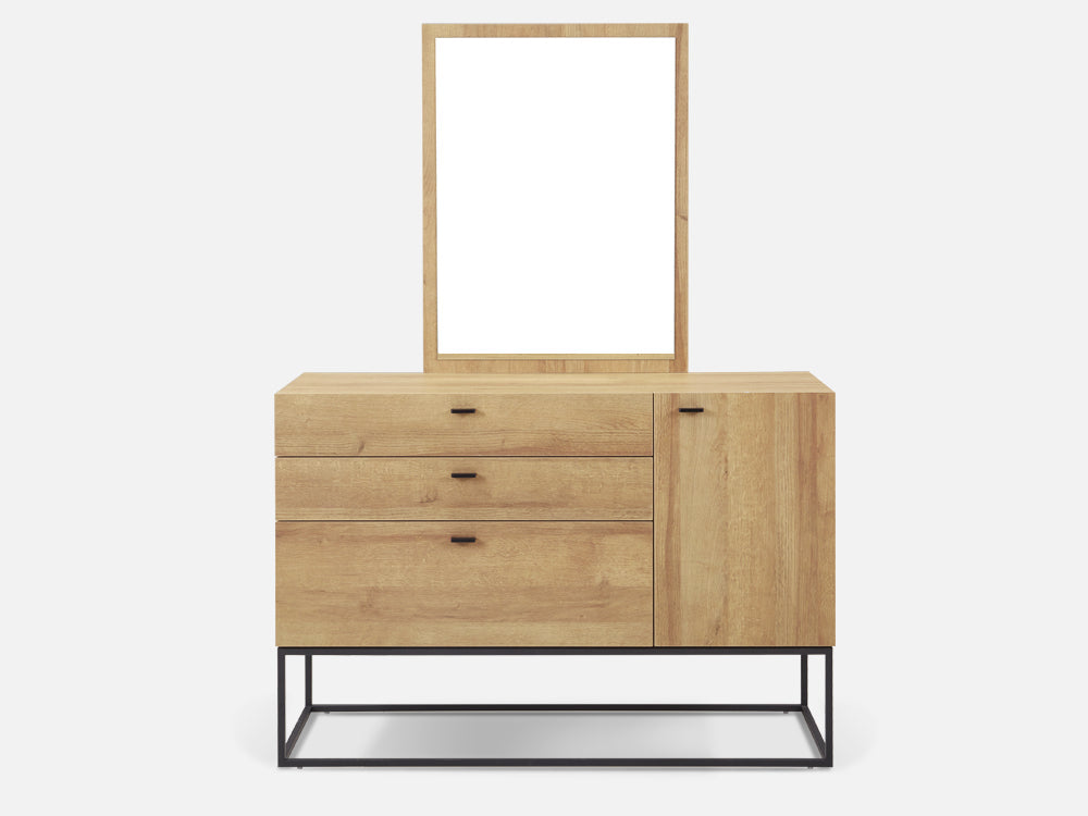XOAN 4 Drawers Chest Dresser with Mirror - Oak