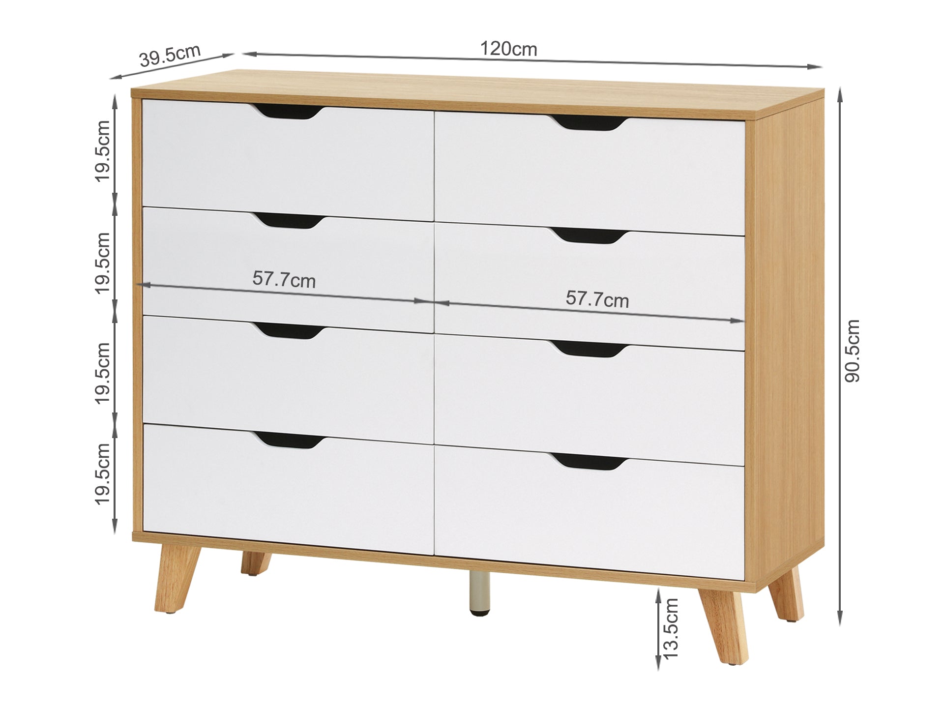 SCHERTZ Wooden Low Boy 8 Drawers - Oak