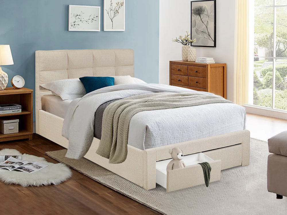 MUSALA King Bed Frame with Storage - BEIGE