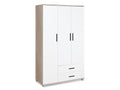 Bram 3 Door Wardrobe with 2 Drawers - Oak + White