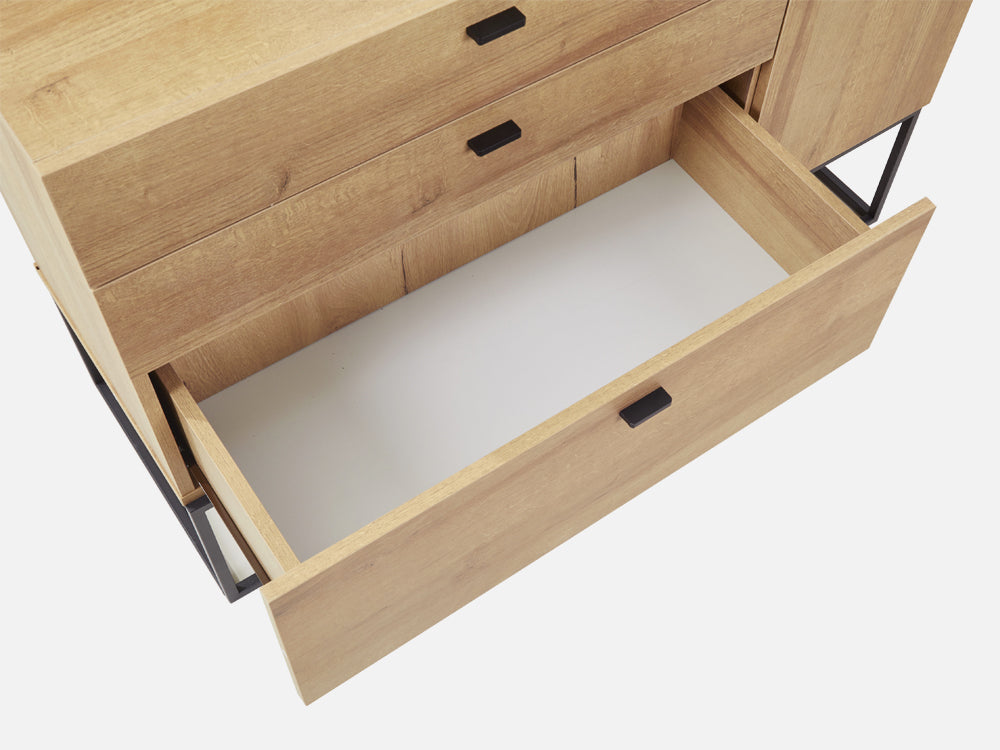 XOAN 4 Drawers Chest Dresser with Mirror - Oak