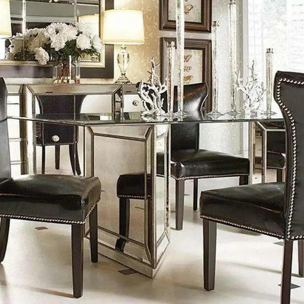 96" Glass  Mirrored Double Pedestal Dining Table