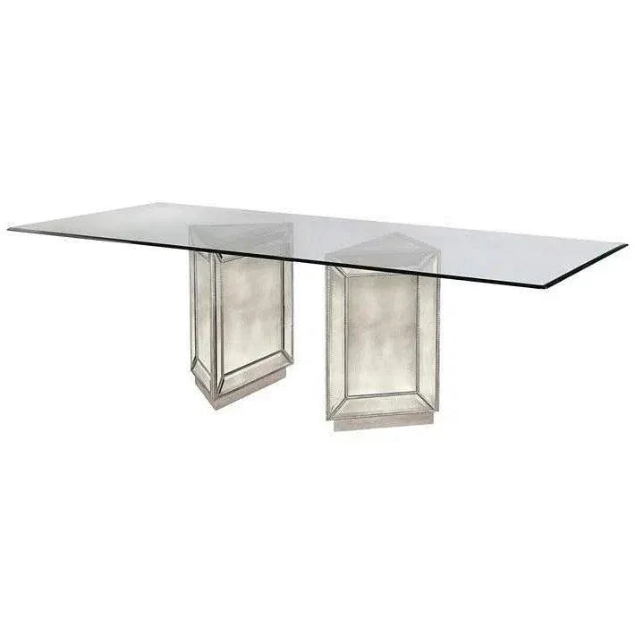 96" Glass  Mirrored Double Pedestal Dining Table