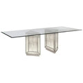 96" Glass  Mirrored Double Pedestal Dining Table