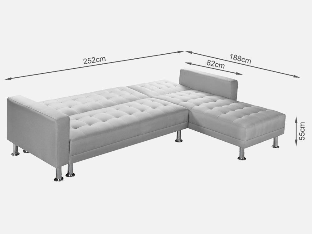 COLORADO 3 Seater Sofa Bed Futon with Chaise - LIGHT GREY
