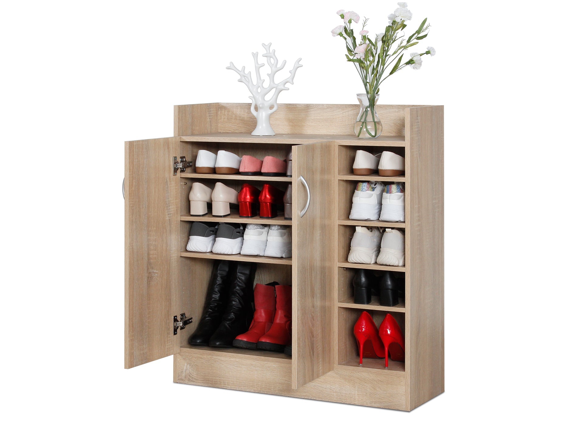 Maui 2 Door Shoe Cabinet Storage Rack - Oak