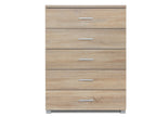 BRAM Tallboy 5 Drawer Chest Dresser - Oak