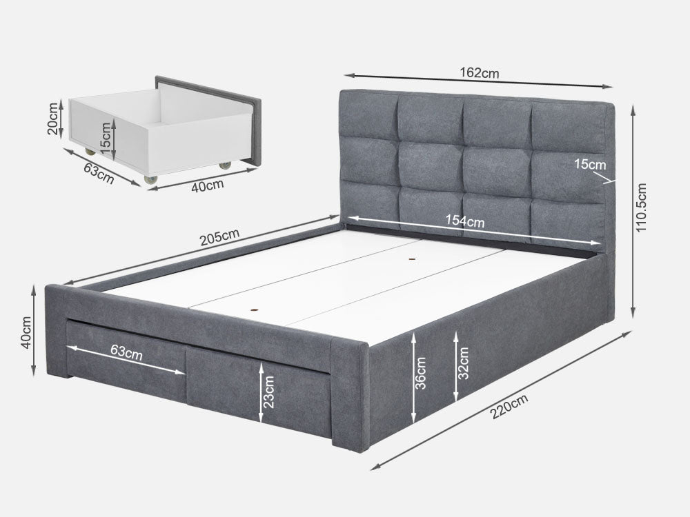 MUSALA Queen Bed Frame with Storage - DARK GREY