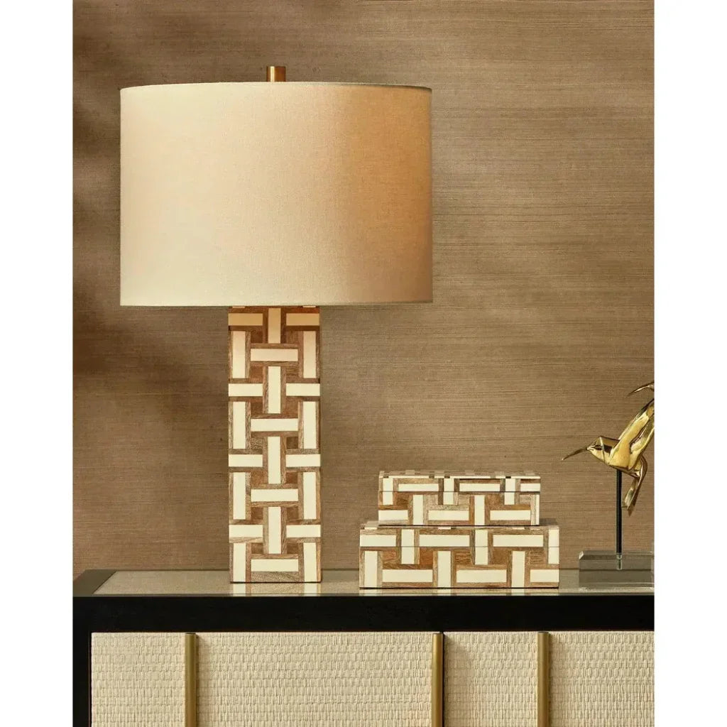 Aarna Wood and Composite Cream Table Lamp