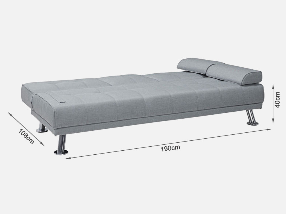 VENICE 3 Seater Sofa bed with Cup Holders - GREY