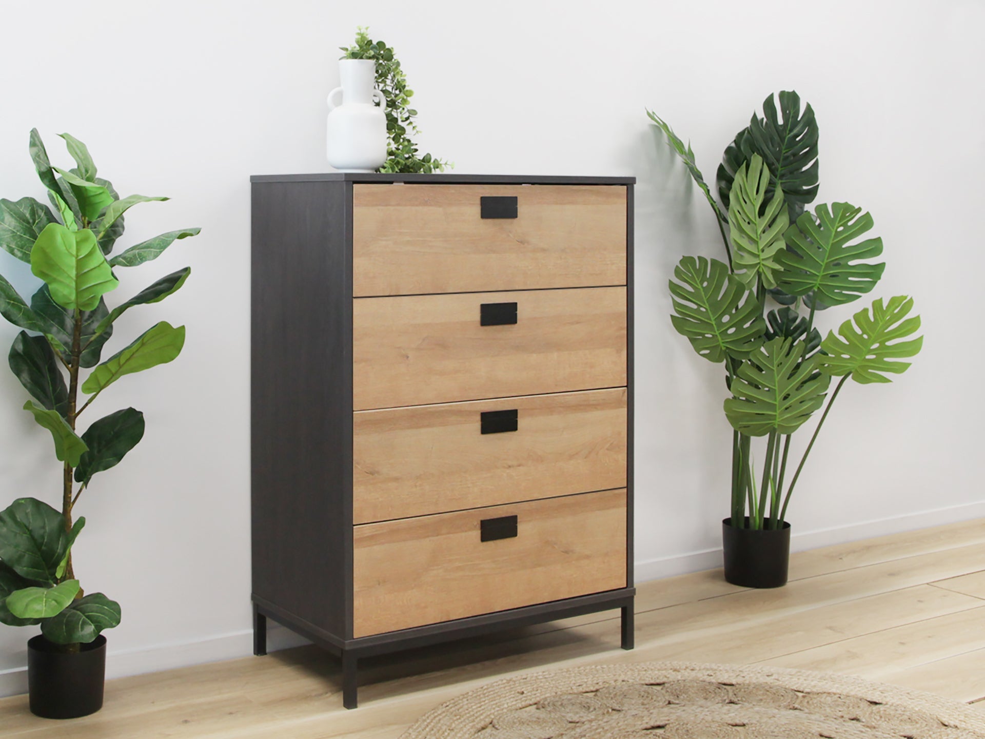MORRIS Wooden Tallboy 4 Drawers - Oak