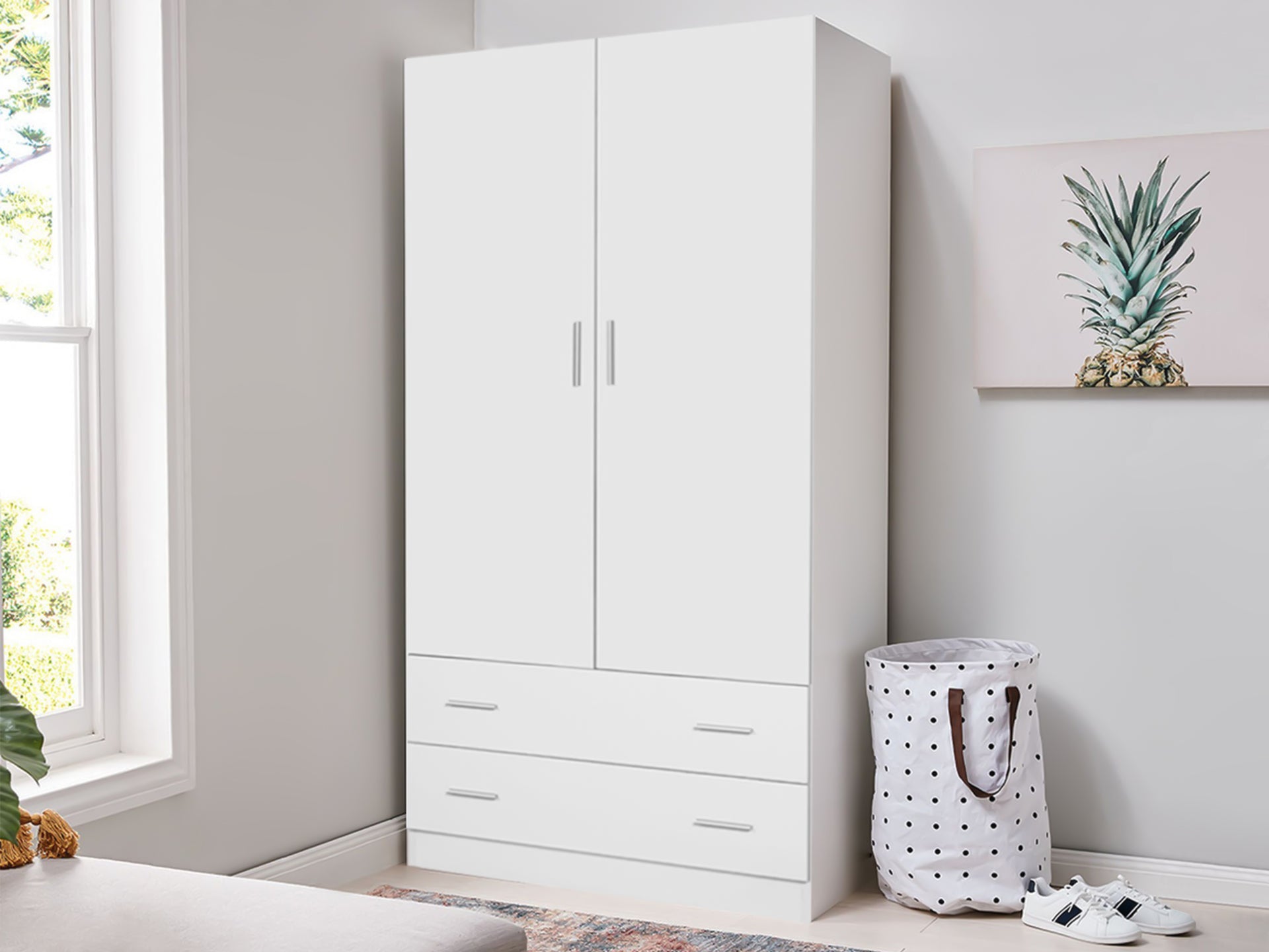 Bram 2 Door Wardrobe with 2 Drawers - White