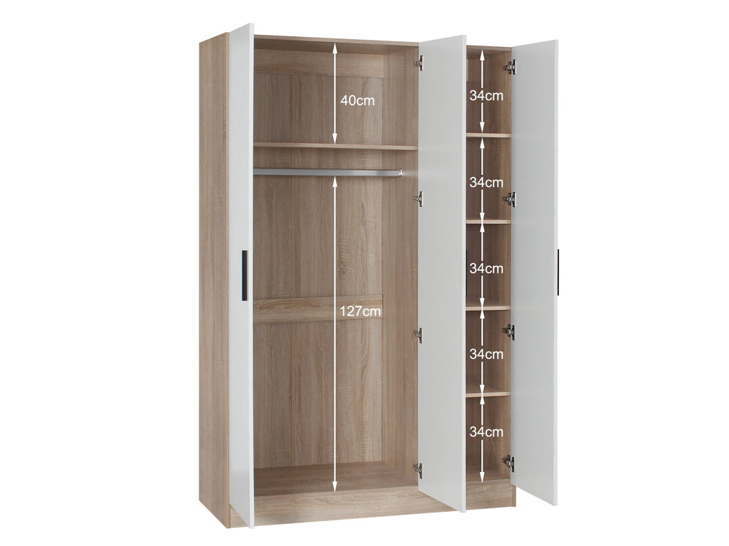 Bram 3 Door Wardrobe Cabinet - Oak + White