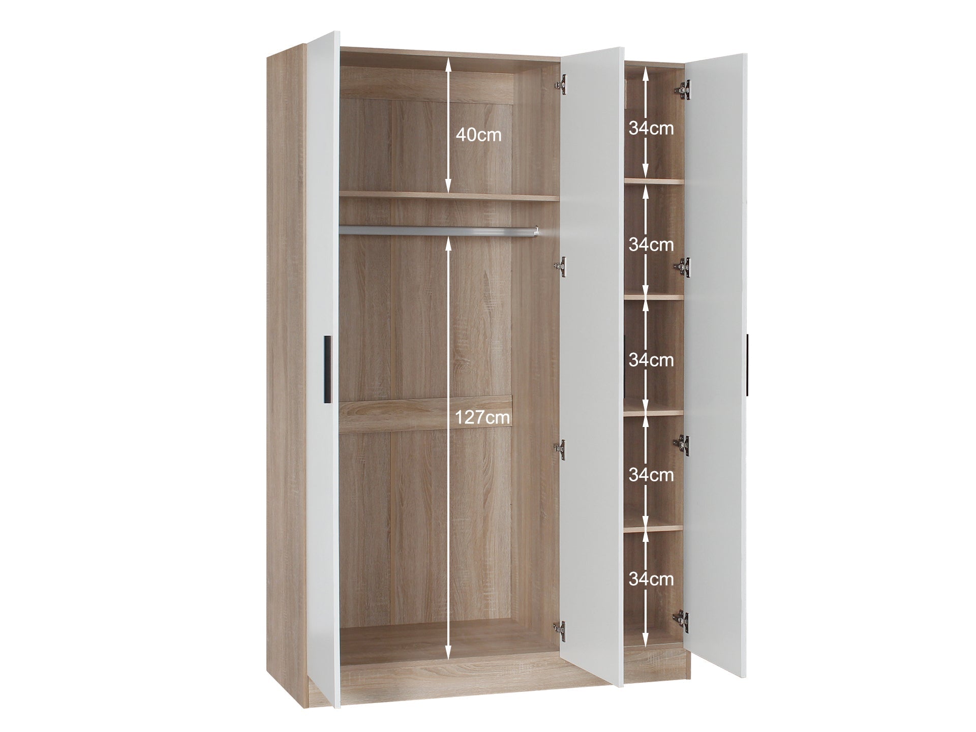 Bram 3 Door Wardrobe Cabinet - Oak + White