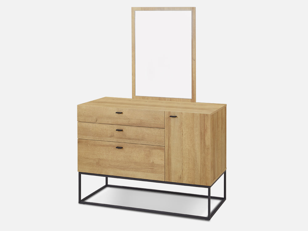 XOAN 4 Drawers Chest Dresser with Mirror - Oak