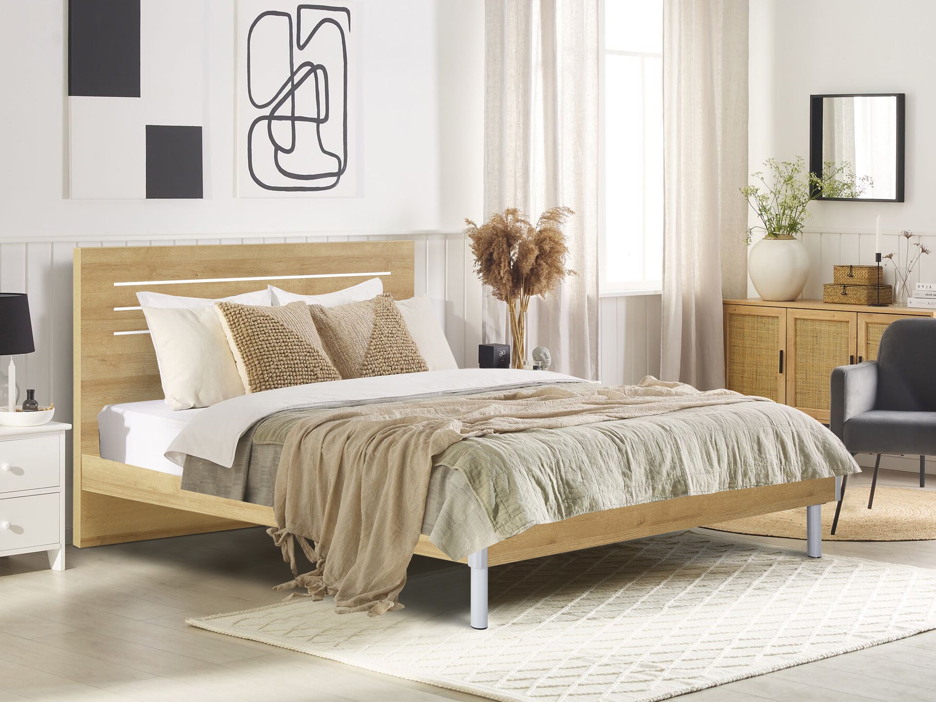 MAKALU King Wooden Bed Frame - Oak