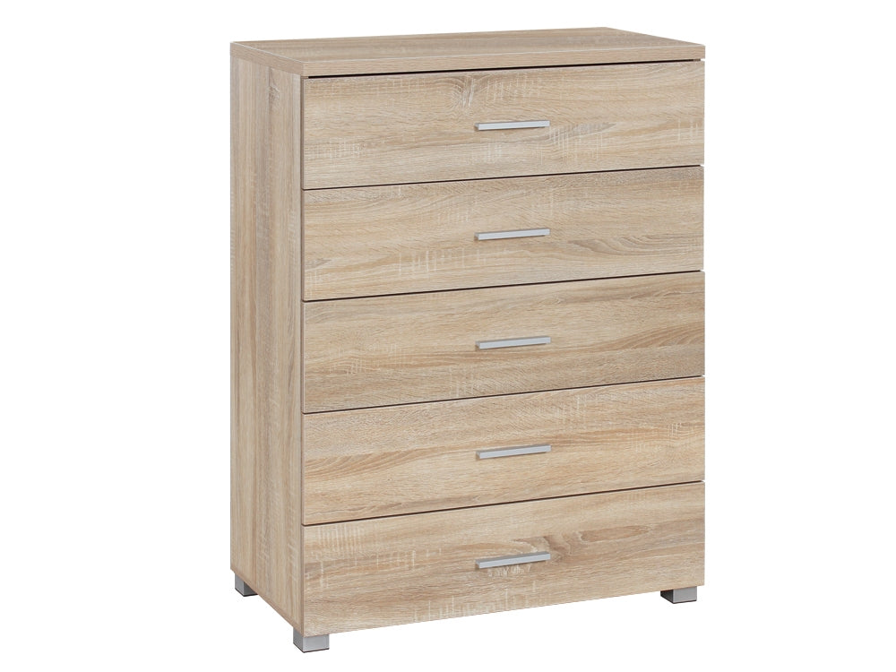 BRAM Tallboy 5 Drawer Chest Dresser - Oak