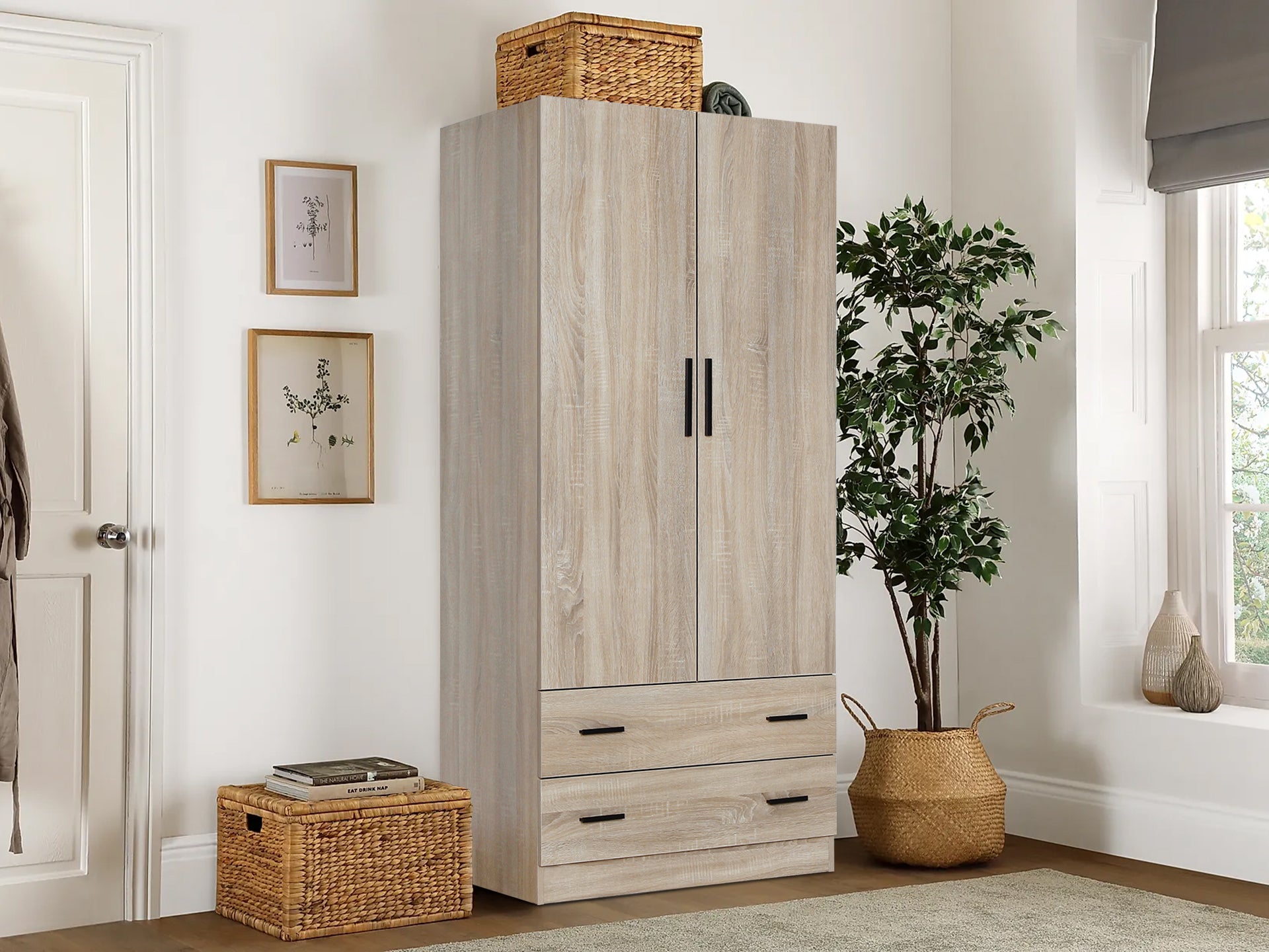 Bram 2 Door Wardrobe with 2 Drawers - Oak