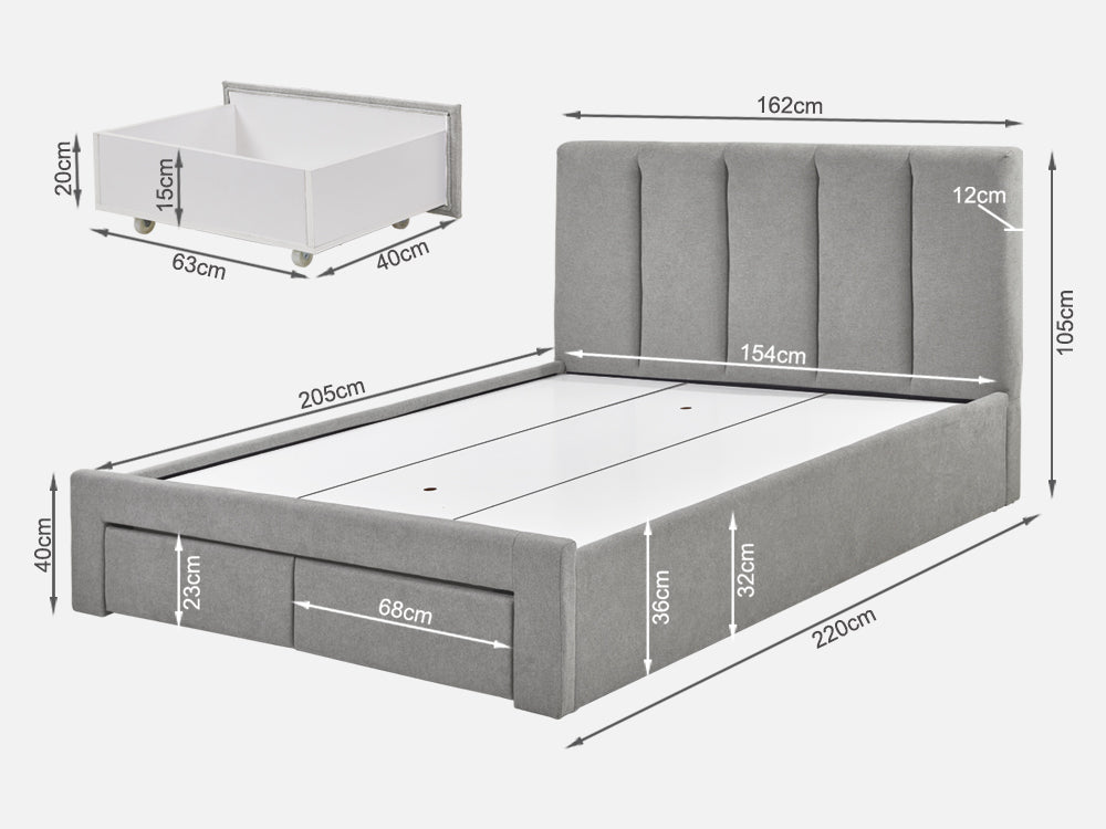 HLOLELA Queen Bed Frame with Storage - LIGHT GREY