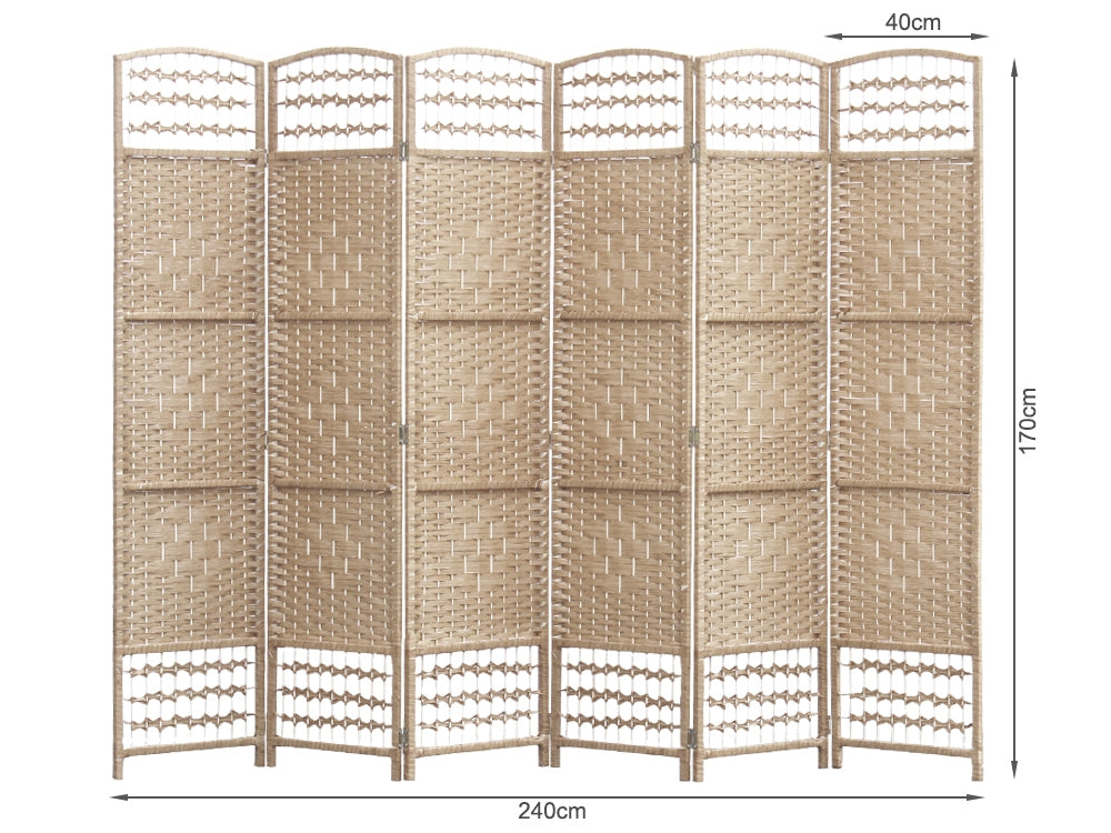 COONOOR 1.7M Rattan Room Divider Screen 6 Panels - NATURAL