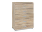 BRAM Tallboy 5 Drawer Chest Dresser - Oak