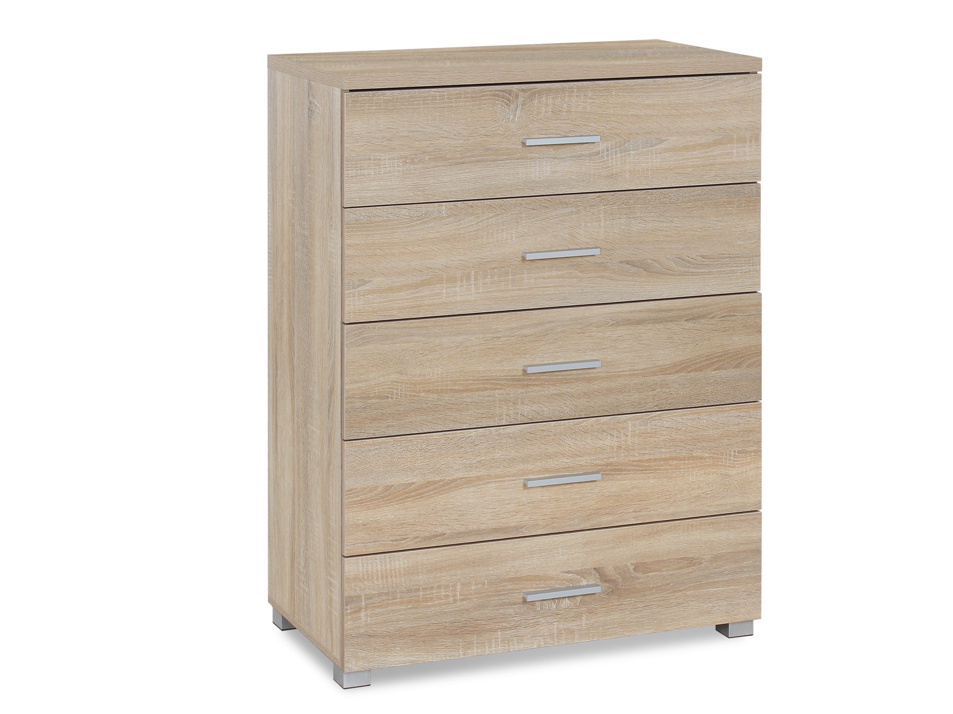 BRAM Tallboy 5 Drawer Chest Dresser - Oak