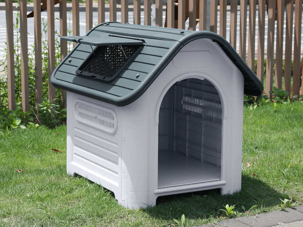 Medium Plastic Dog House with Window - Grey