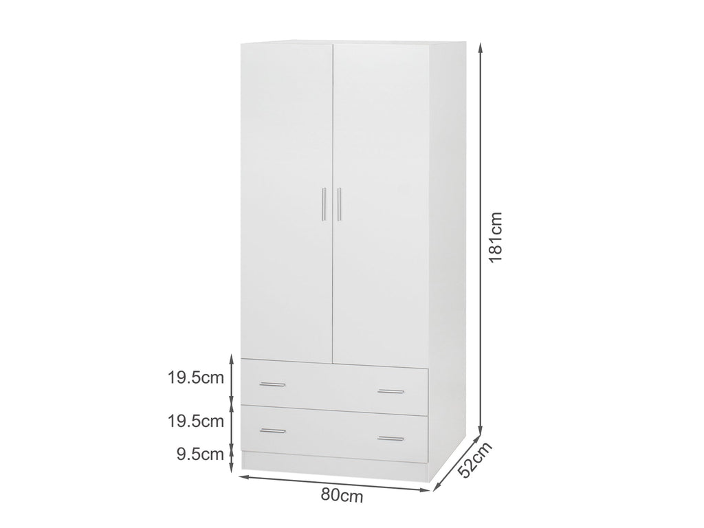 Bram 2 Door Wardrobe with 2 Drawers - White