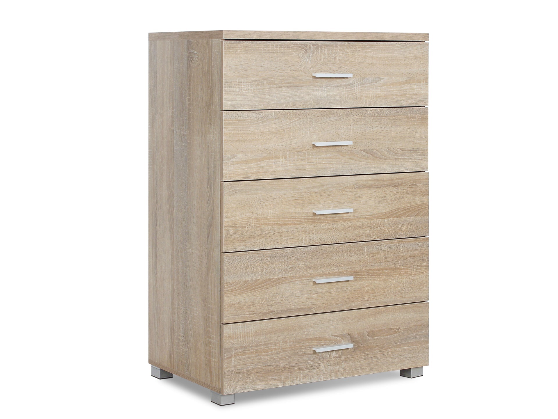 BRAM Tallboy 5 Drawer Chest Dresser - Oak