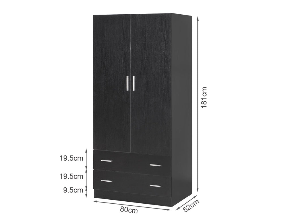 Bram 2 Door Wardrobe with 2 Drawers - Black