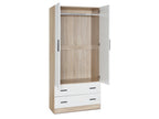 Bram 2 Door Wardrobe with 2 Drawers - Oak + White
