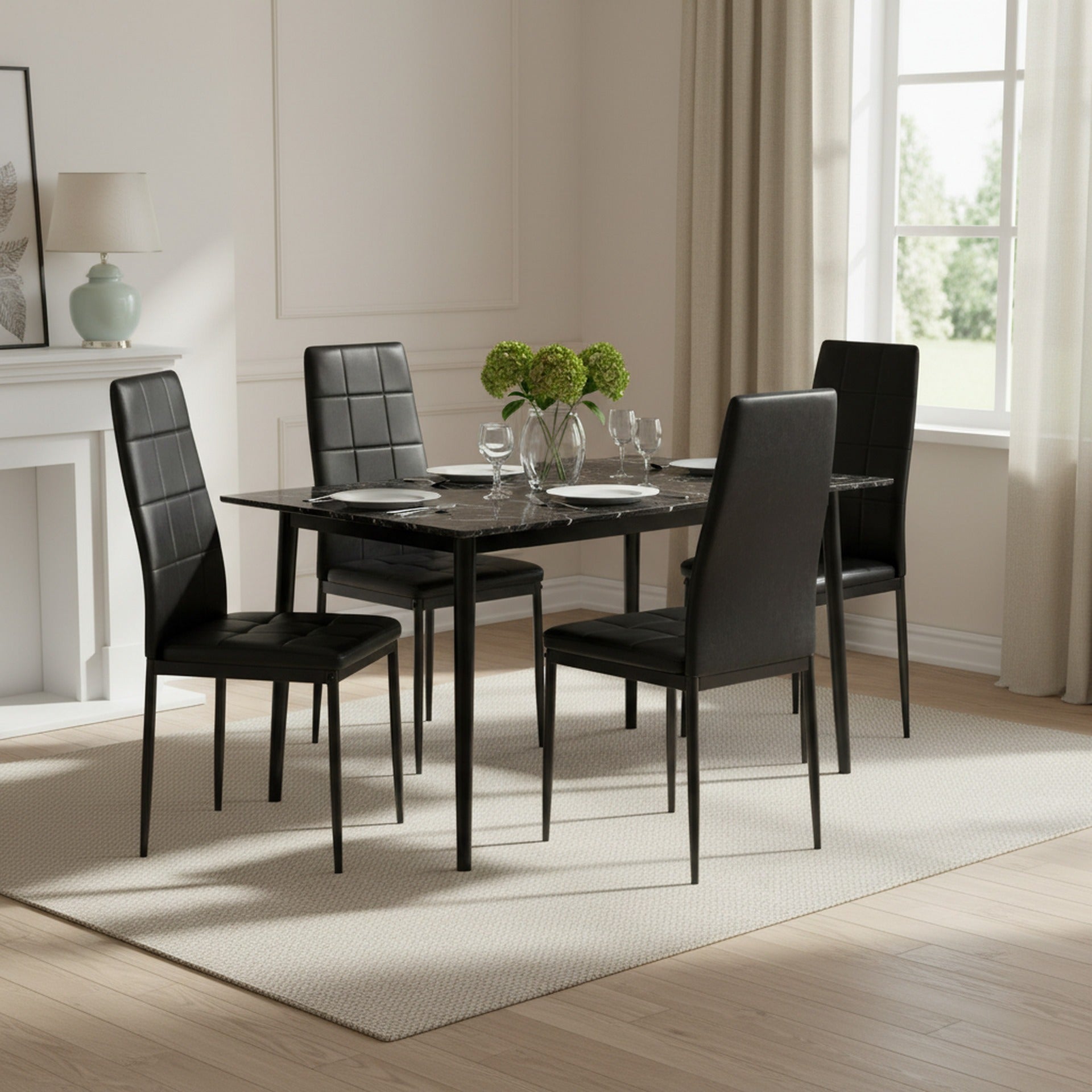 Mauro PU Leather Dining Chair - Set of 4 - Black