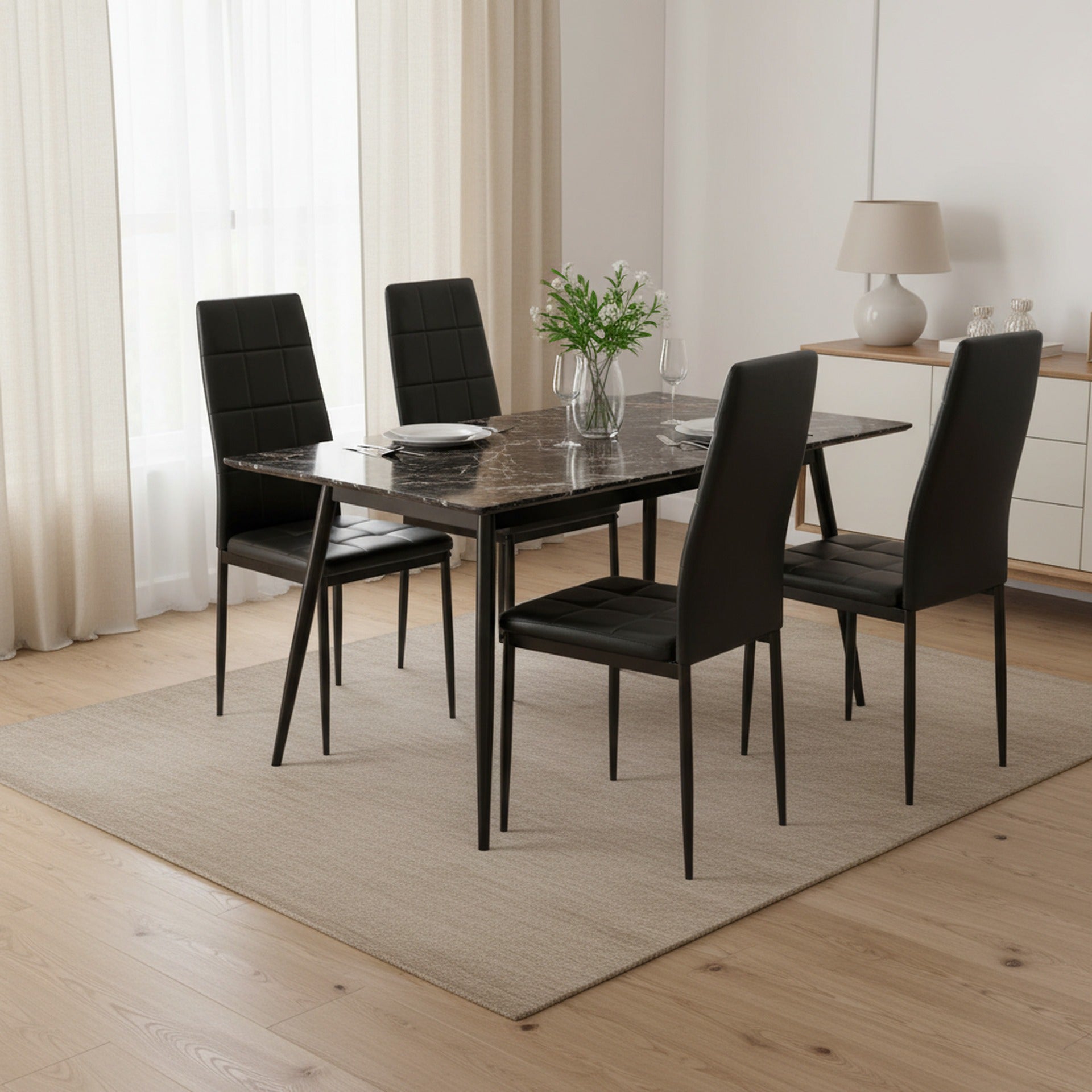 Mauro PU Leather Dining Chair - Set of 4 - Black