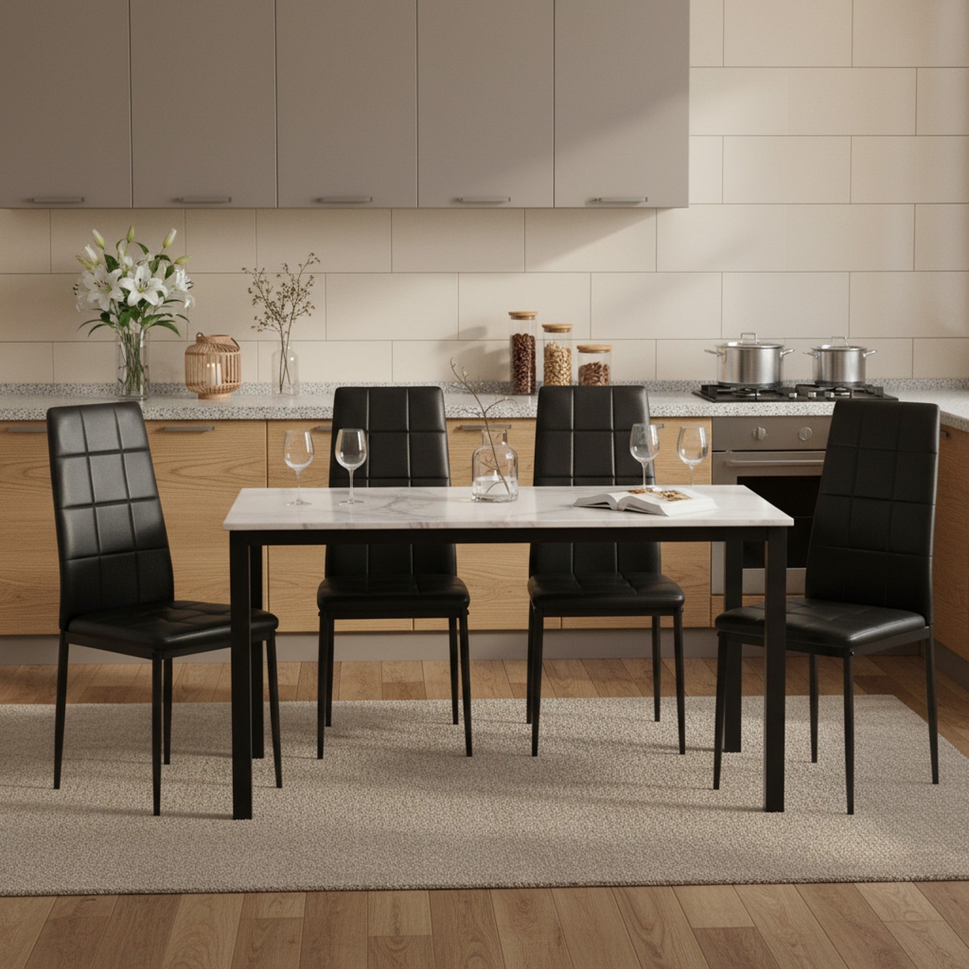 Mauro PU Leather Dining Chair - Set of 4 - Black