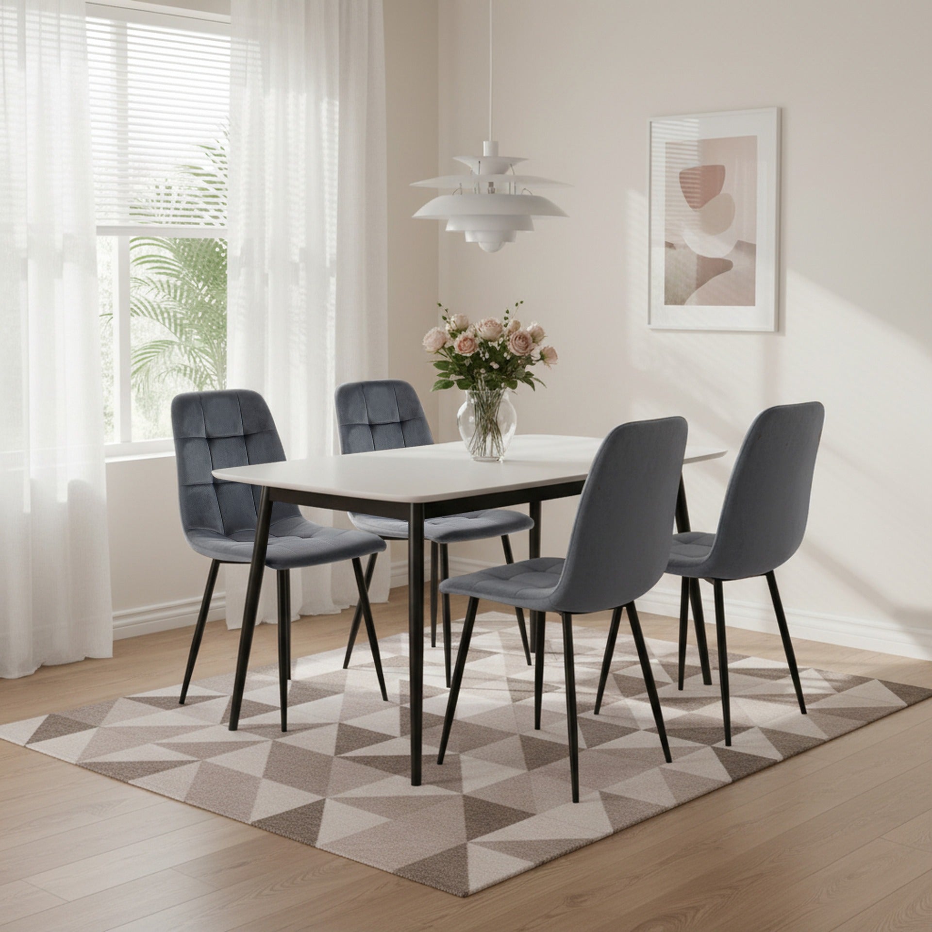 Livo Velvet Dining Chair - Set of 4 - Grey