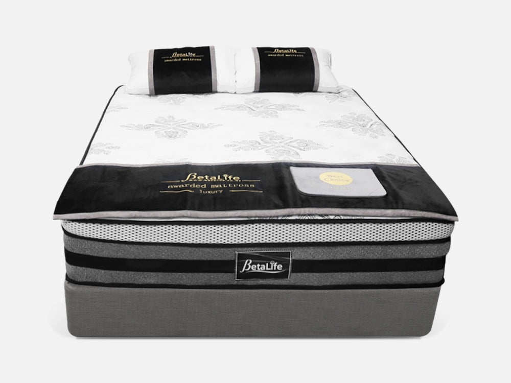 VINSON Fabric Queen Bed with Luxury Latex Mattress - GREY