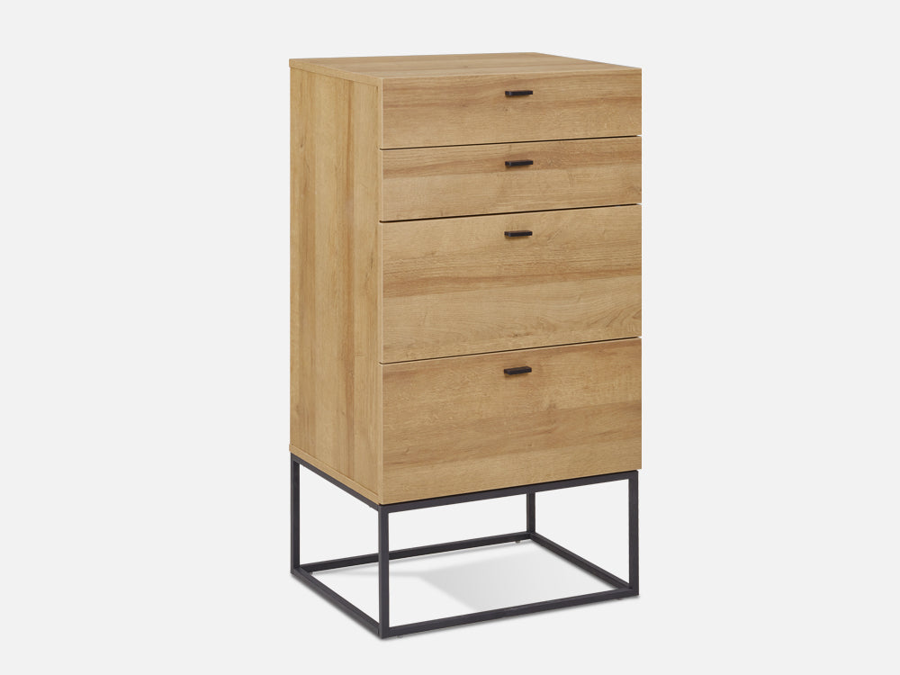 XOAN Wooden Tallboy 4 Drawers - Oak