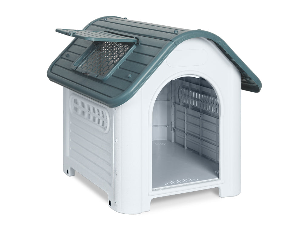 Medium Plastic Dog House with Window - Grey